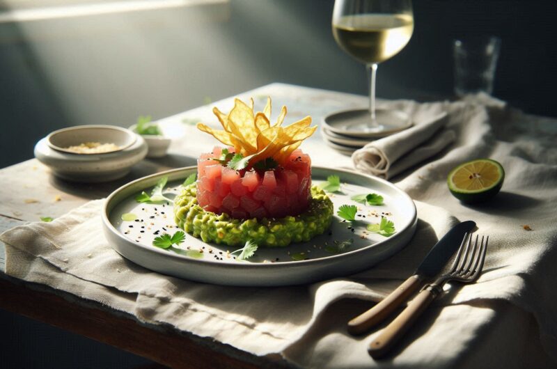 Tartar de Atún con Guacamole y Chips de Plátano